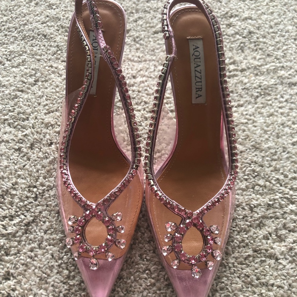 Aquazzura's 'Seduction' sling backs  Pink embellishments